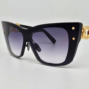 Balmain Armour BPS-106A-150 Black Gold Frame Grey Lens Cat Eye Shield Sunglasses